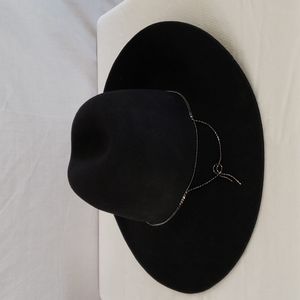 NEW Phenix Black Wool Beaded Trim Fedora Hat